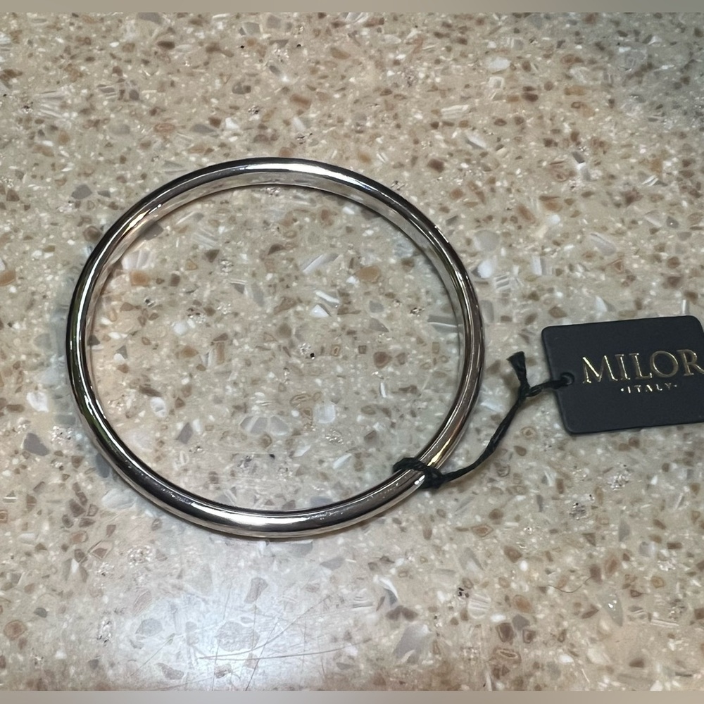 MILOR 14k White Gold Polished Bangle Bracelet Resin Fill Made In Italy